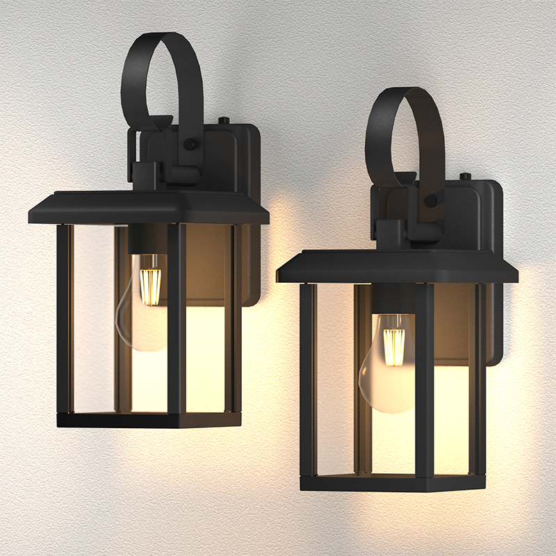 Lustrlach Light Wall Dusk Dusk to Dawn Fixture Light Outrate Light با شیشه شفاف برای گاراژ درب جلوی ایوان ، E26 Wall Mount ضد آب در خارج از خانه فانوس .3000K ، 5000K